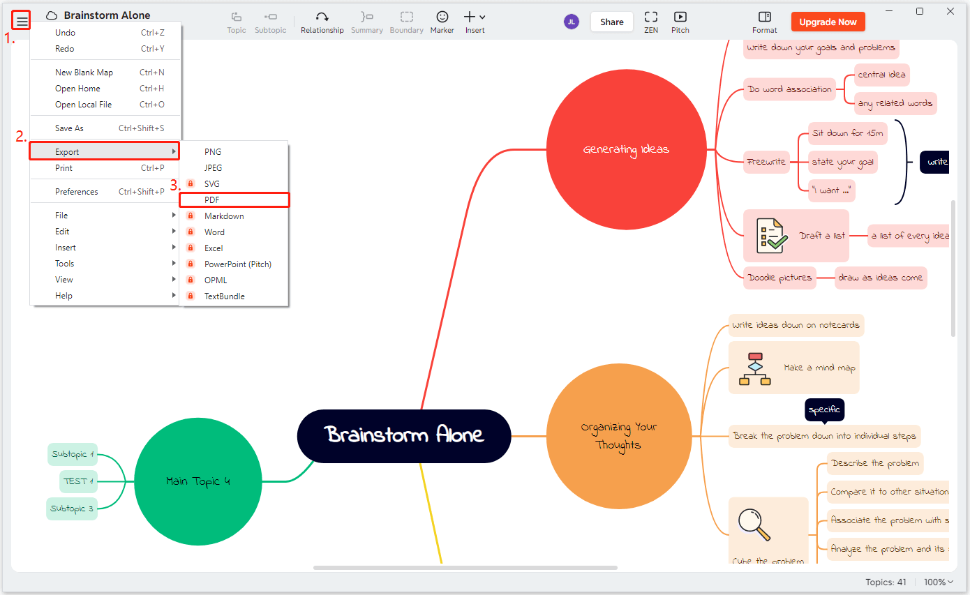 select Export and then PDF from the drop-down menu