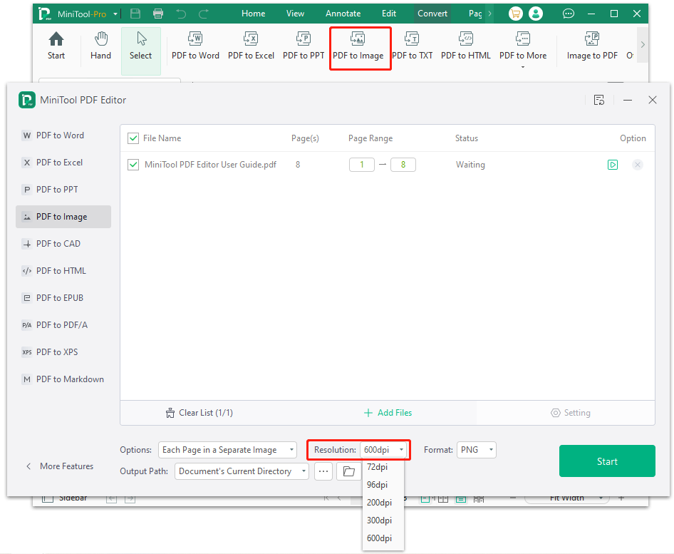 convert PDF to Image with high quality using MiniTool PDF Editor