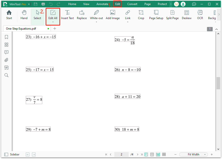 make the equation PDF file editable in MiniTool PDF Editor