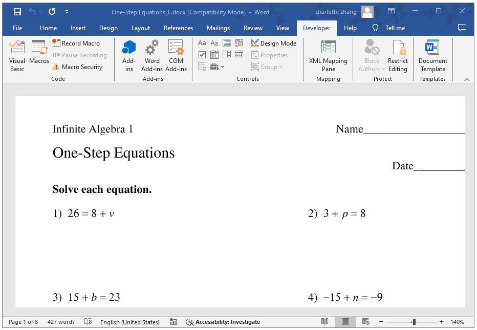 the converted equation Word file will open automatically in Word