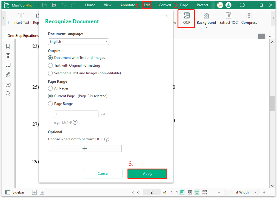 use the OCR feature in MiniTool PDF Editor