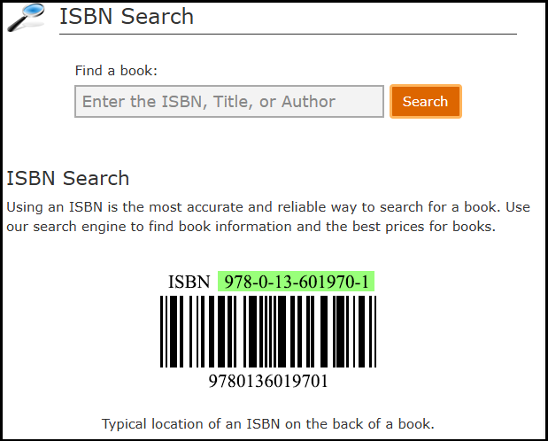 the ISBN Search interface