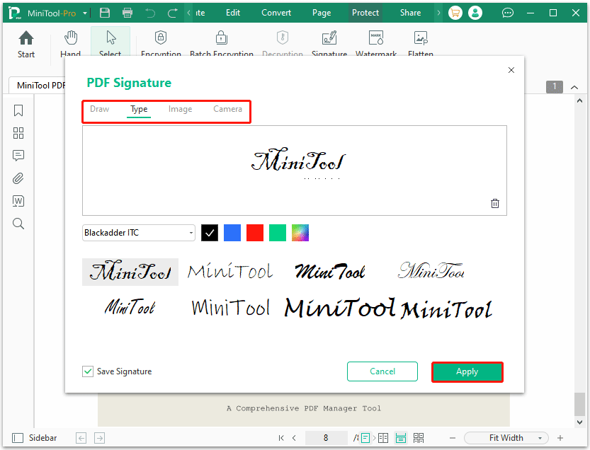 choose a signature way and click Apply