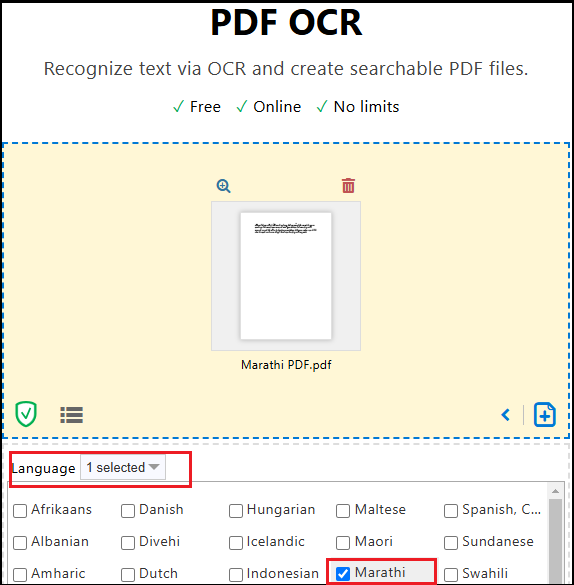 the PDF24 OCR interface