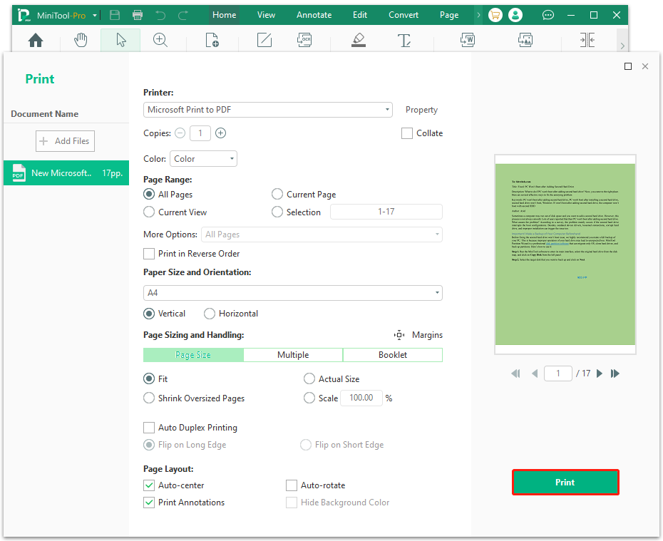 print PDF using MiniTool PDF Editor