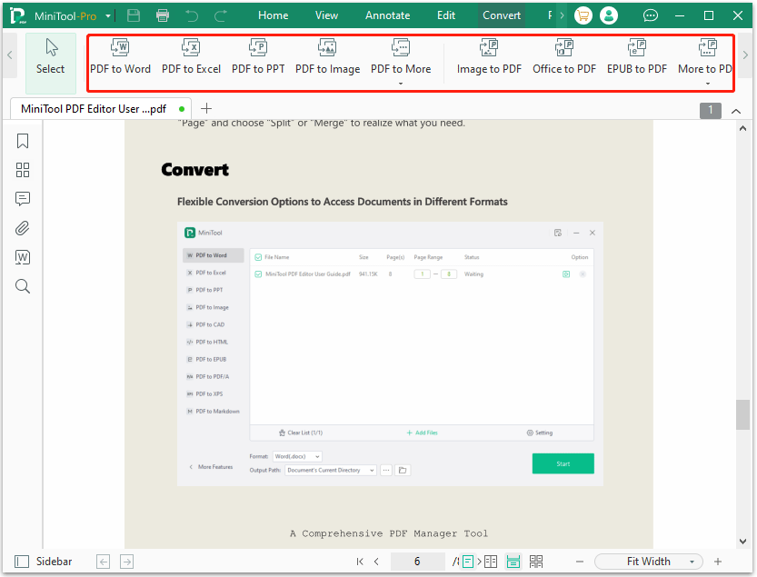 convert PDF with MiniTool PDF Editor