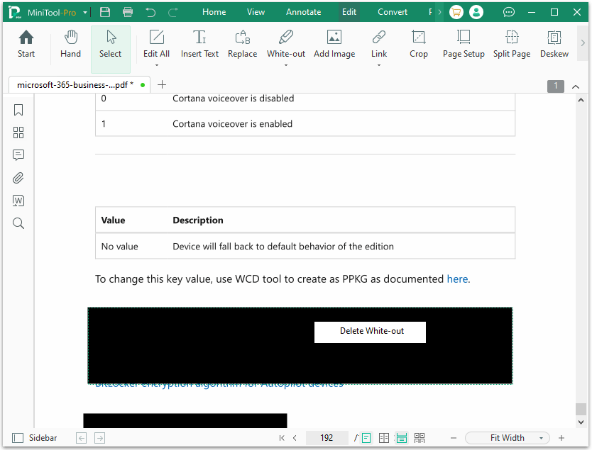 delete white-out with MiniTool PDF Editor