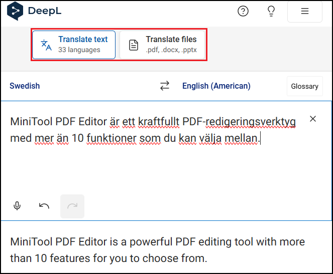 use DeepL to translate Swedish PDF to English