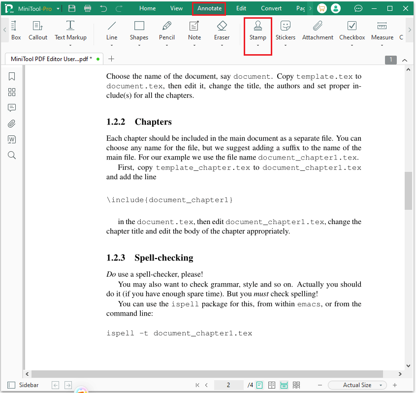 click Stamp feature in MiniTool PDF Editor