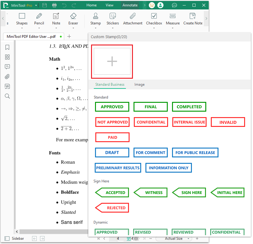 create a custom stamp in MiniTool PDF Editor