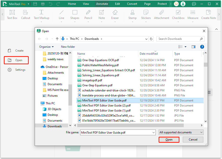 open PDF file in MiniTool PDF Editor