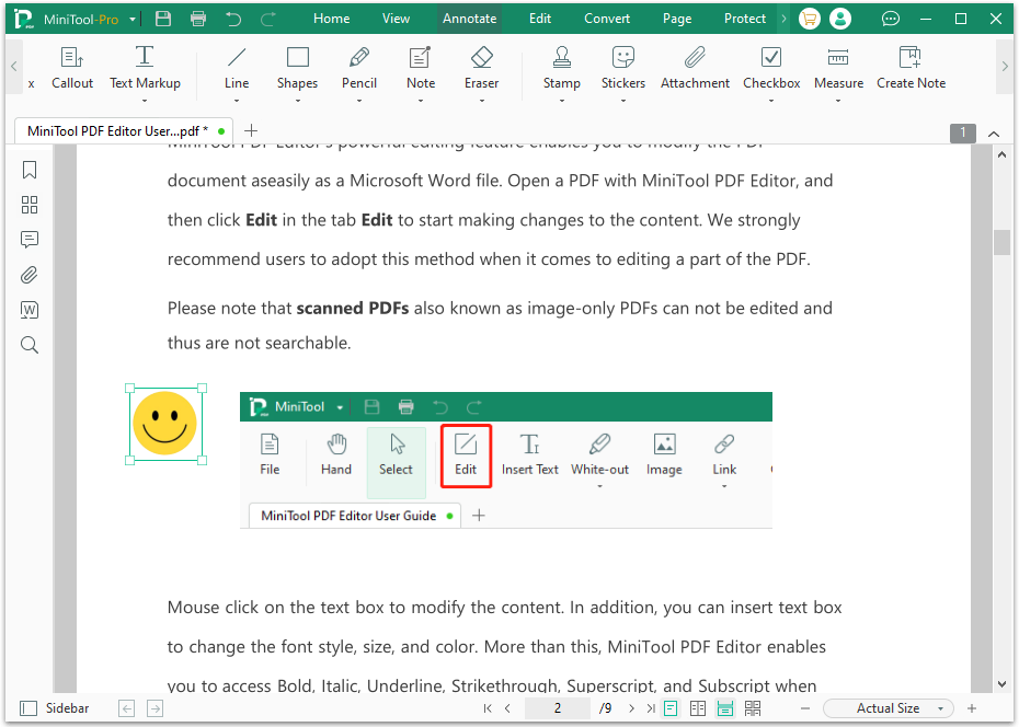 Add the emoji to PDF in MiniTool PDF Editor