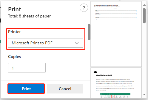 select Microsoft Print to PDF