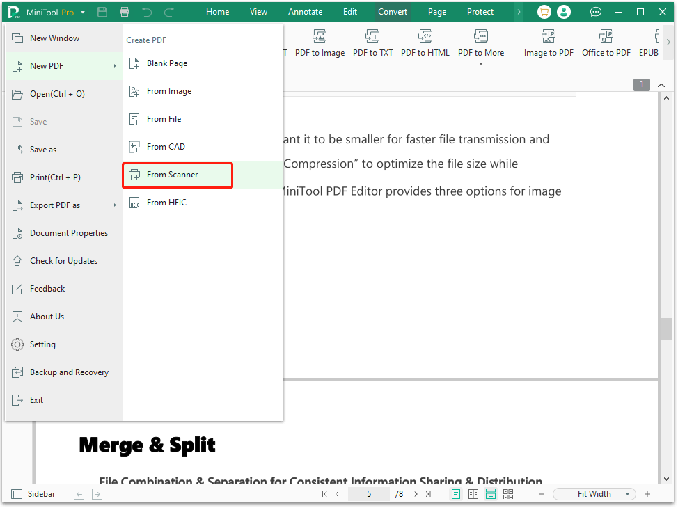select From Scanner in MiniTool PDF Editor