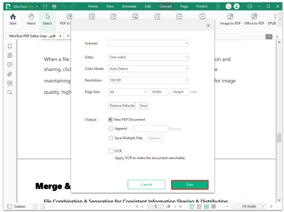 scan to PDF using MiniTool PDF Editor