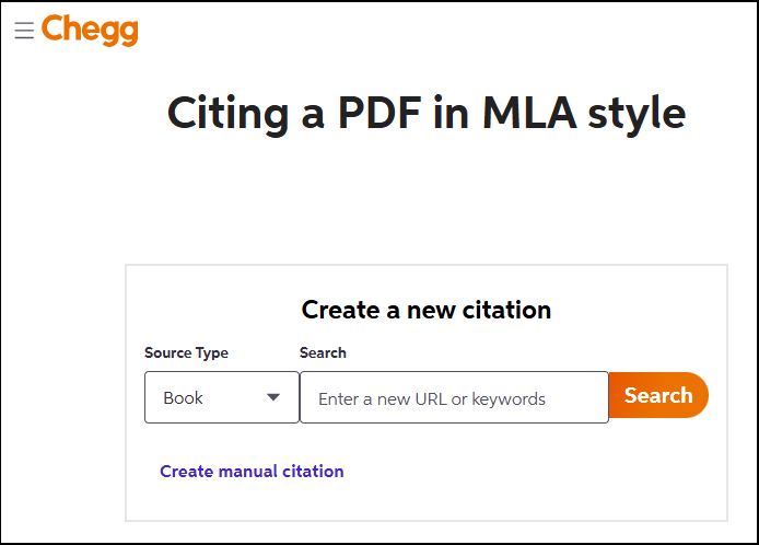 the citing a PDF in MLA style of Chegg interface