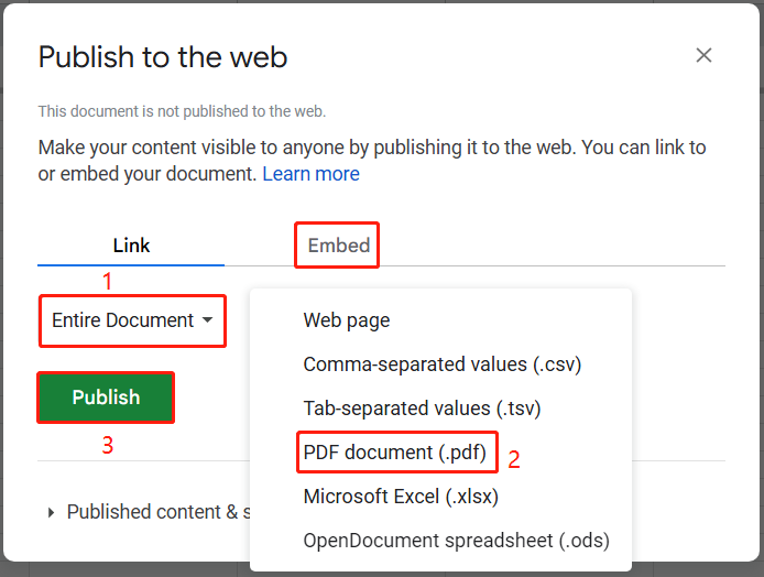 set settings and click Publish