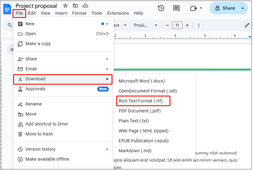 download PDF to RTF in Google Docs