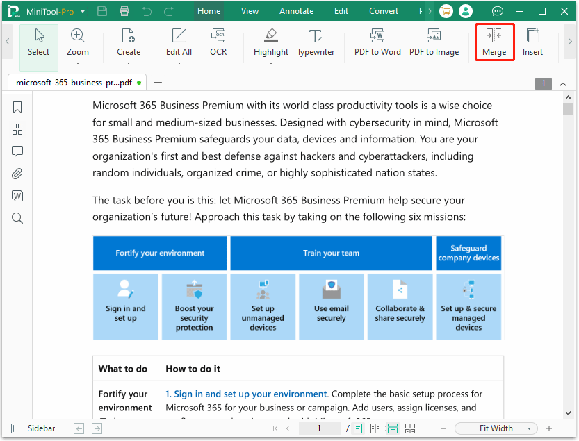 choose the Merge feature in MiniTool PDF Editor