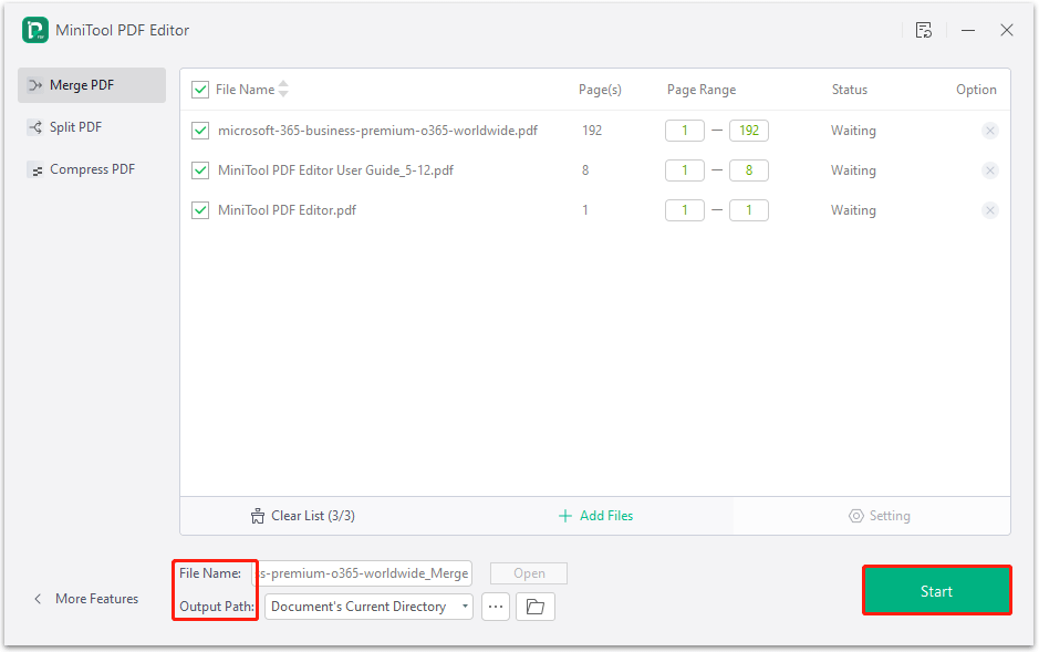 merge all PDF files you need to count