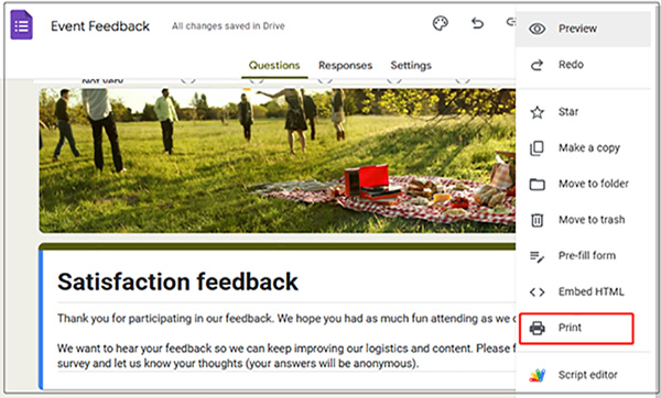 click Print on Google Forms