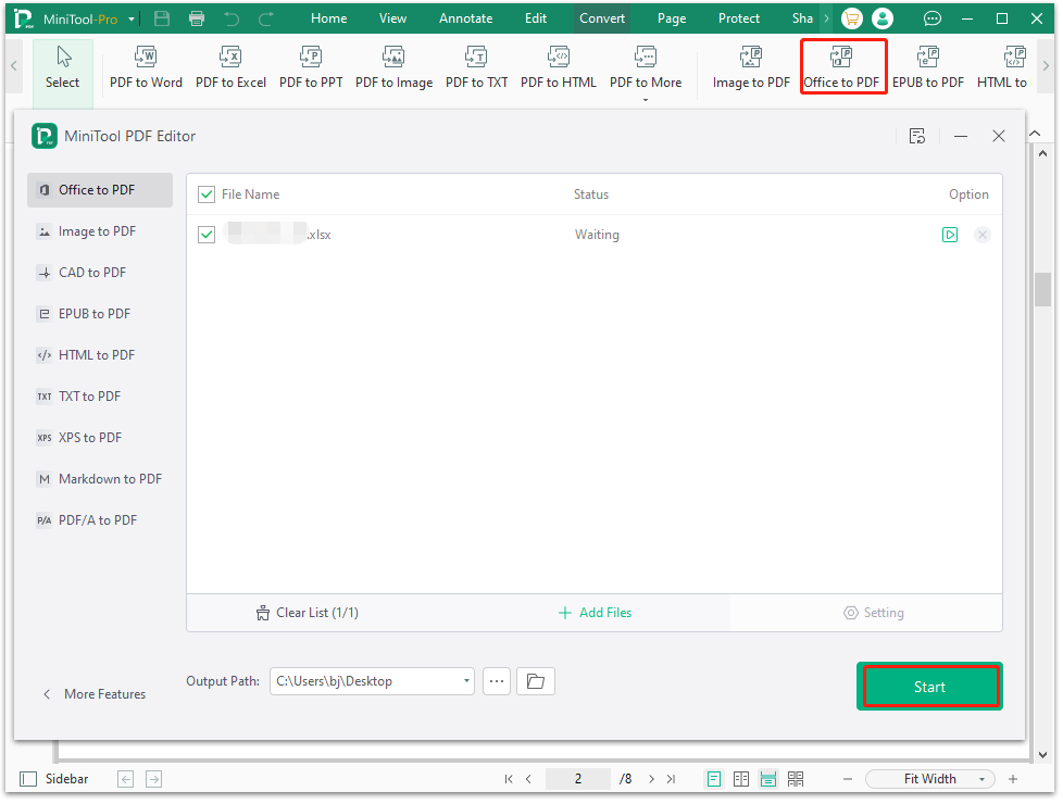 convert Office to PDF using MiniTool PDF Editor