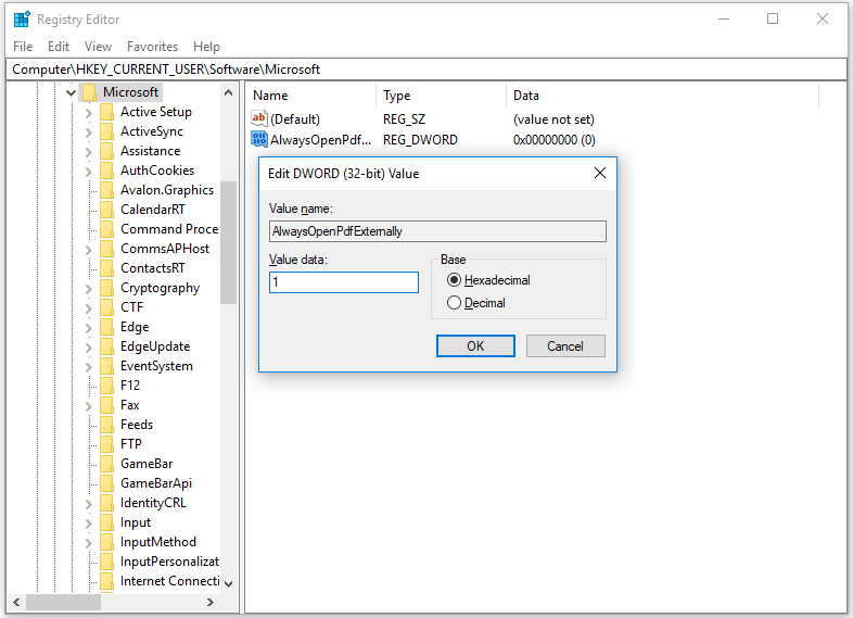set AlwaysOpenPdfExternally as 1