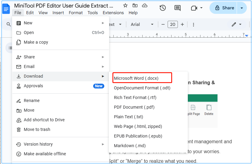 download a document from Google Doc to Word