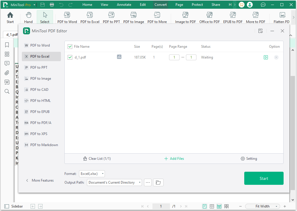 convert PDF to Excel in MiniTool PDF Editor