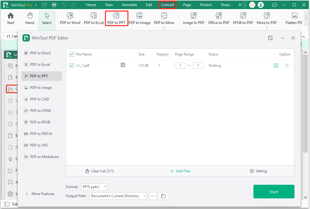 convert PDF to PPT in MiniTool PDF Editor