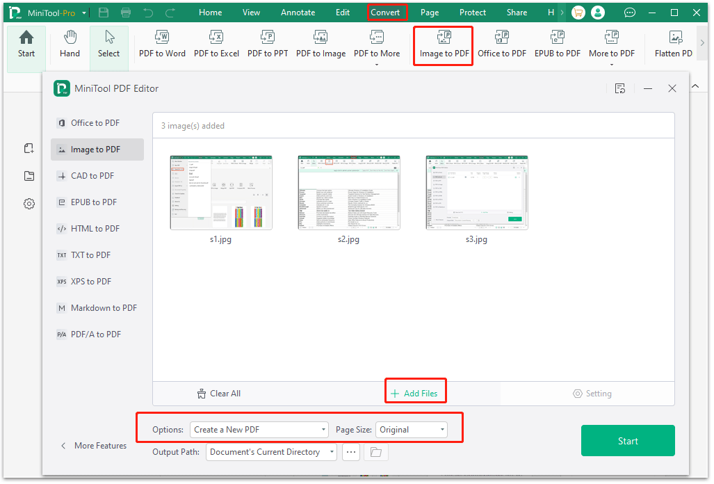 convert multiple JPG files to PDF MiniTool PDF Editor