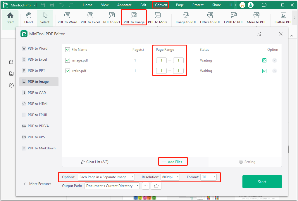 convert PDF to TIFF MiniTool PDF Editor