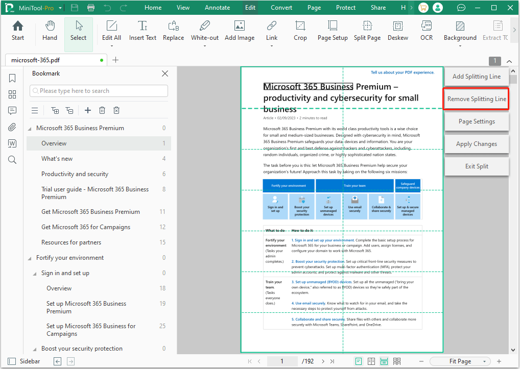 delete unnecessary splitting lines MiniTool PDF Editor