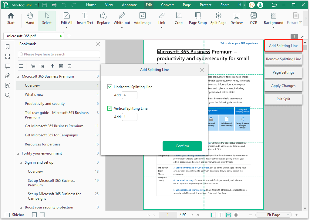 add splitting line MiniTool PDF Editor