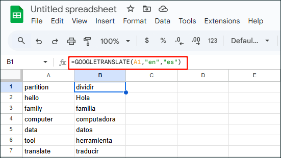 use Google translate formula to translate