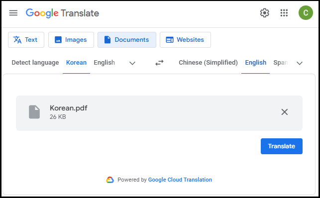 click Translate in Google Translate