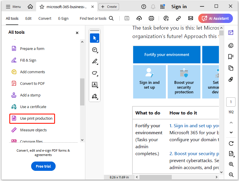 choose the Use print production option