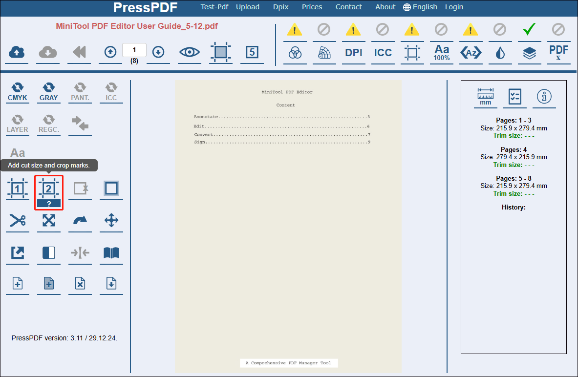 add crop marks to PDF in PressPDF