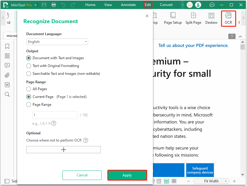 OCR a PDF file with MiniTool PDF Editor