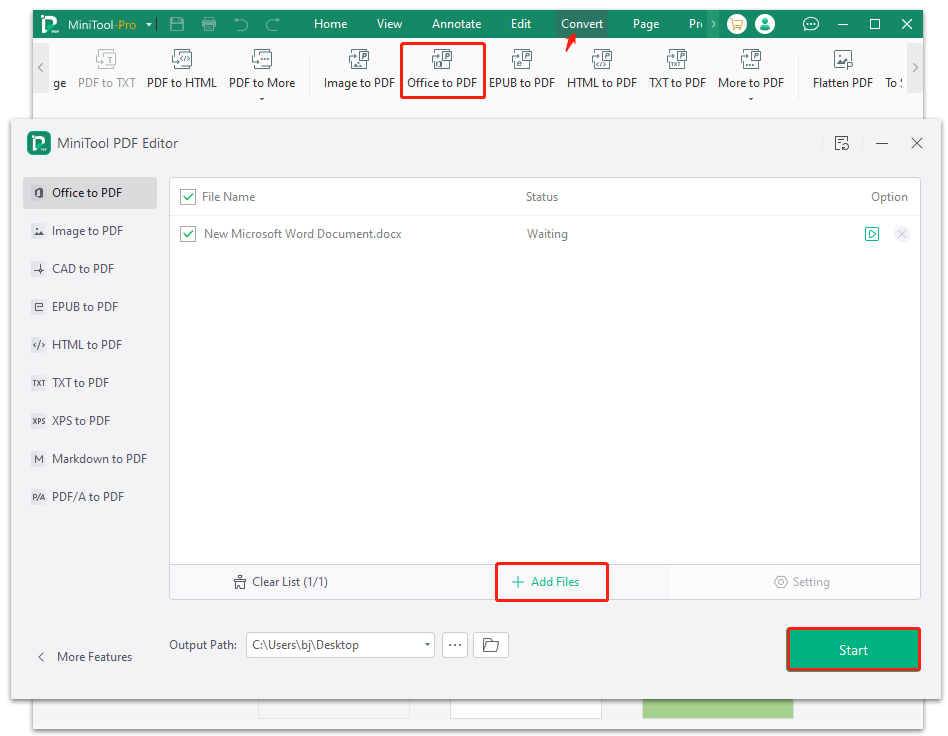 convert Word to PDF using MiniTool PDF Editor
