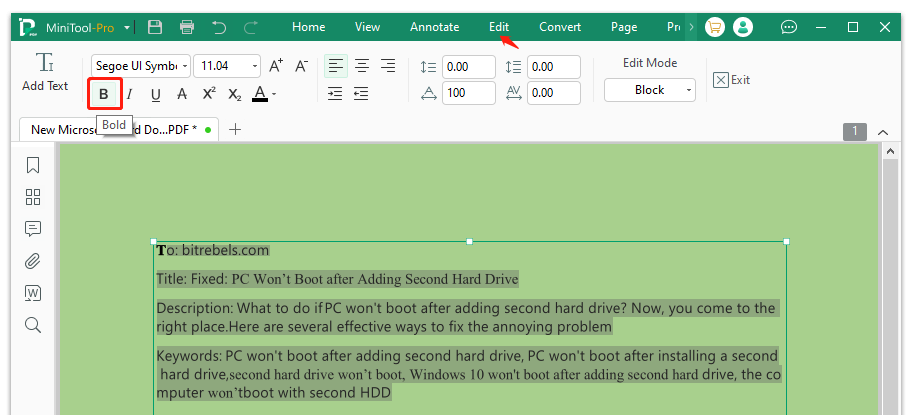 bold text in PDF using MiniTool PDF Editor