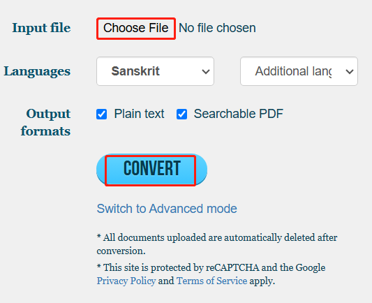 convert an image-based PDF with Sanskrit text to plain text