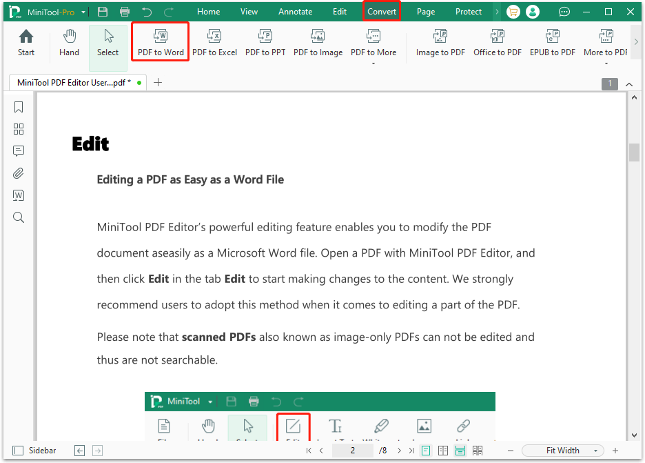 select PDF to Word under the Convert tab