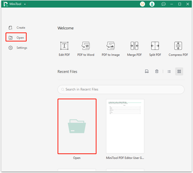 open PDF file in MiniTool PDF Editor