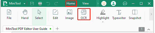 select the OCR feature under the Home tab