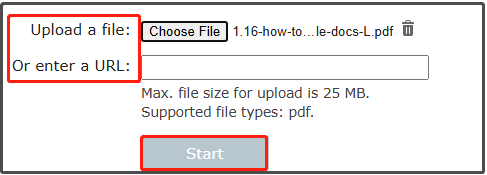 upload the file and click Start