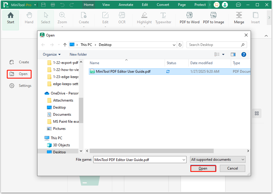 open PDF file in MiniTool PDF Editor