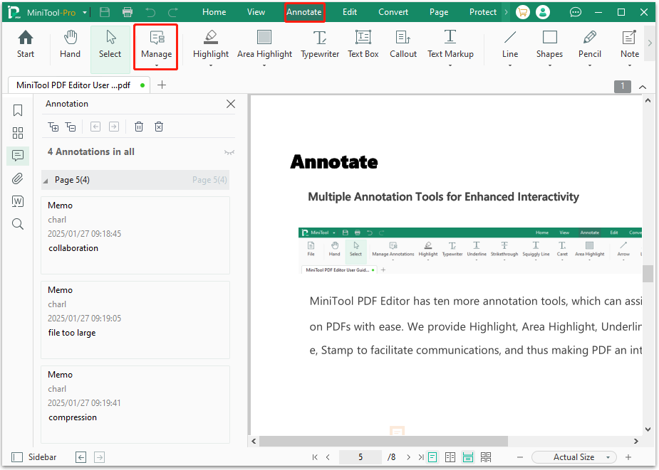 view comments in PDF in MiniTool PDF Editor