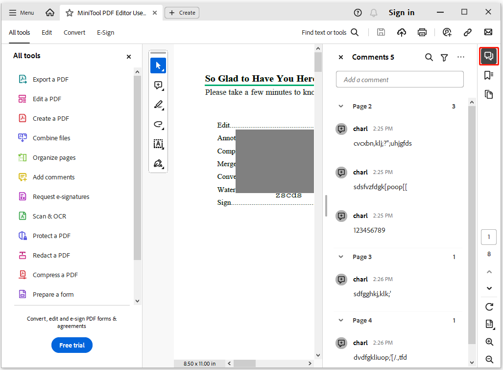 view comments in PDF via Adobe Acrobat Reader