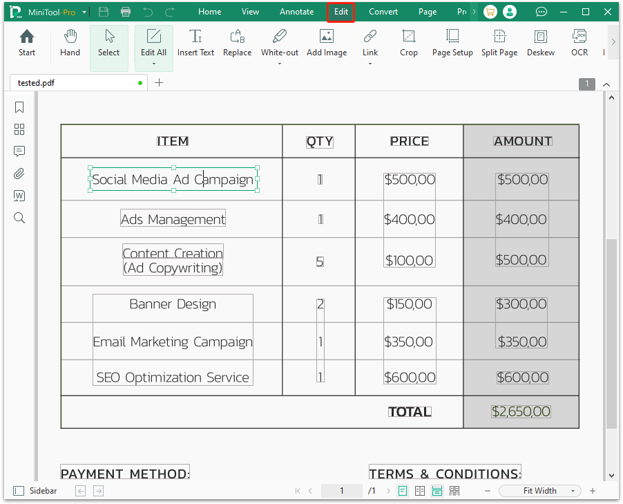 edit PDF form using MiniTool PDF Editor